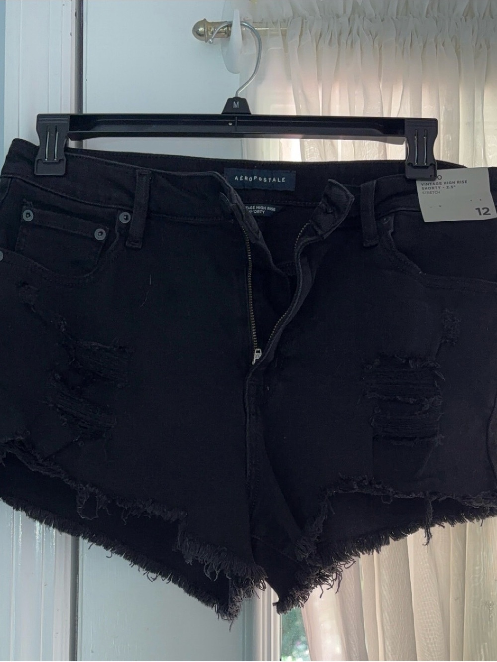 Aeropostale Black Distressed Frayed Hem Denim Shorts